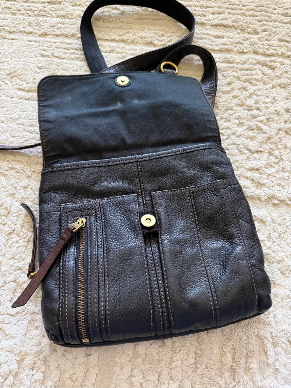 Fossil Morgan Traveler handbag crossbody bag black pebble leather